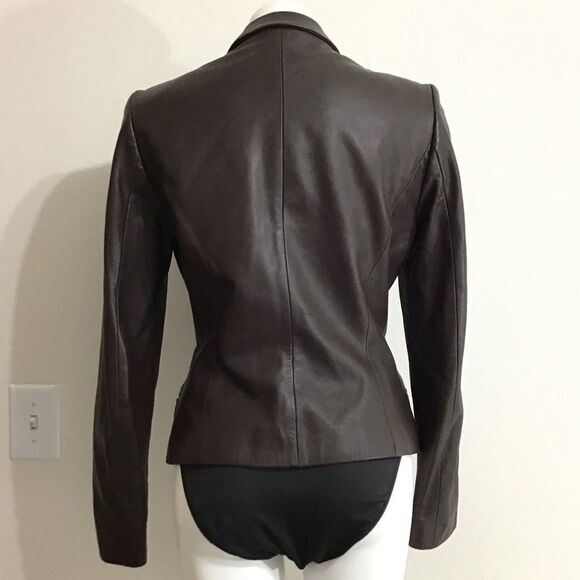 Trussardi Collezione Pelle Brown Leather Blazer Jacket Size 44 - Picture 5 of 16